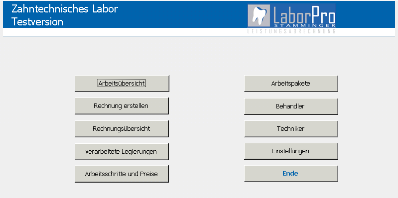 &nbsp;&nbsp;LaborPro Startbildschirm
